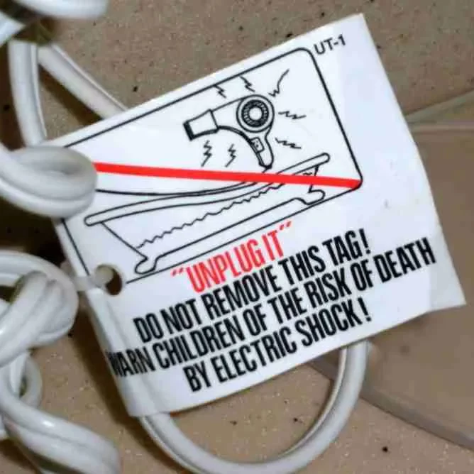 hair dryer warning label